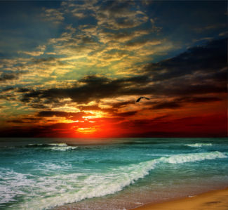 Фотообои море волны красный закат (sea-0000242)