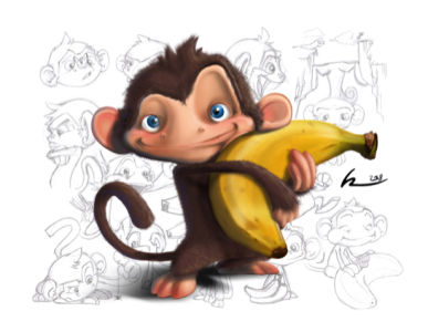 Детские фотообои Обезьянка с бананом (children-0000099)