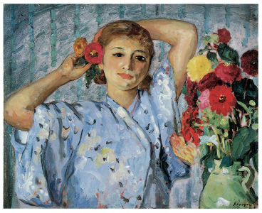 цветы в вазе, молодая женщина (pf-72)