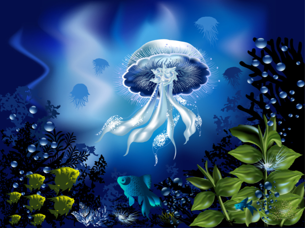Фотообои для ванны медуза синяя (underwater-world-00190)