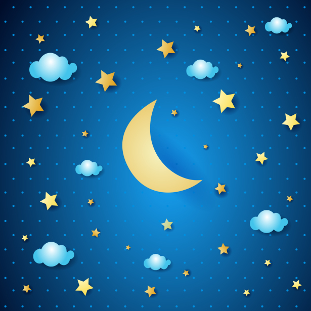 Фотообои на потолок месяц, звезды и облака (overhead-0013)