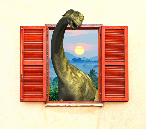 Фотообои Динозаврик в красном окне (child-471)