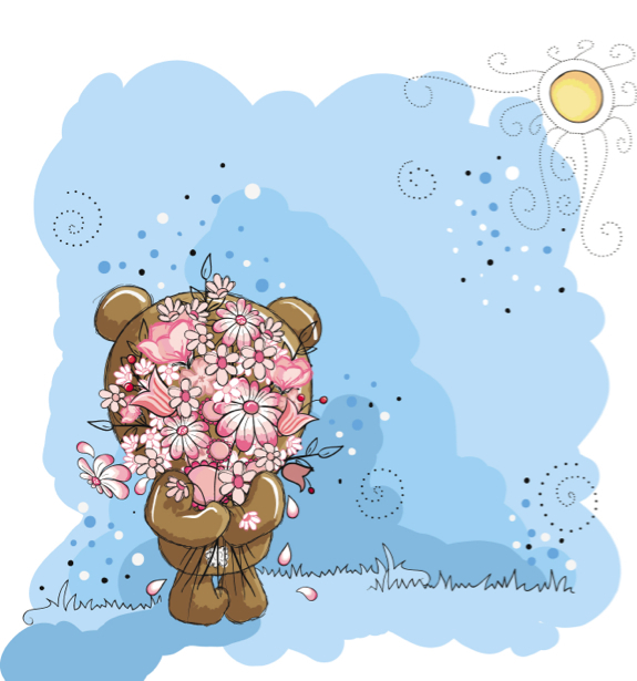 Ведмедик з квітами фотошпалери дитячі (children-0000292)