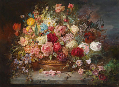 Картина букет цветов в медной вазе (pf-122)