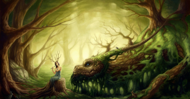 Фотообои нимфа и дерево ящерица (fantasy-0000010)