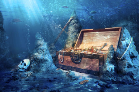 Фотообои сундук с сокровищами на дне моря (fantasy-0000046)
