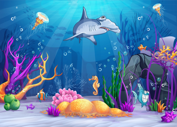 Фотообои для ванны рисунок акулы (underwater-world-00186)