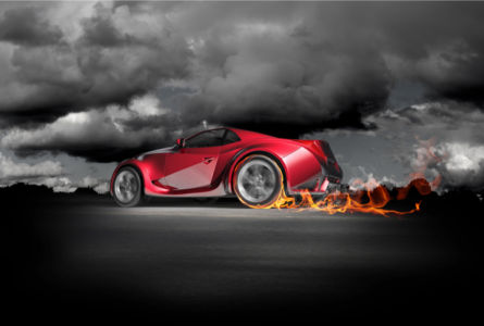 Фотообои спорт-кар с горящими покрышками (transport-0000011)
