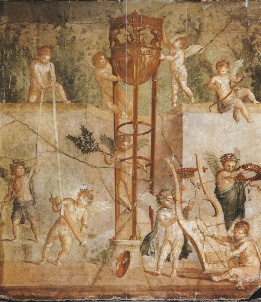 Фреска обои Амуры украшающие треножник (angel-00065)