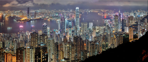Фотообои ночные небоскрёбы ГонКонг (city-0000100)