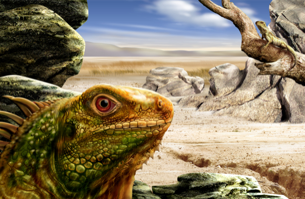 Фотообои ящерица в пустынных горах (fantasy-0000004)