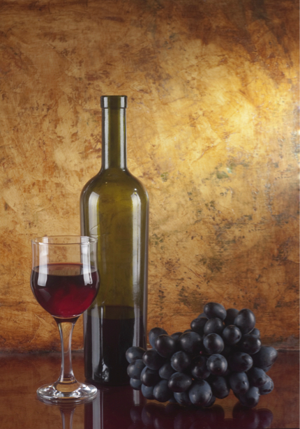 Фотообои сервировка бокал вина виноград (still-life-0023)