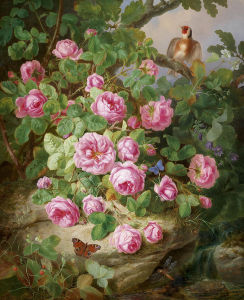 Картина куст роз возле ручья (pf-137)