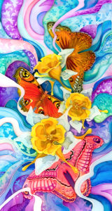 Фотообои бабочки и цветы рисованные (background-0000103)
