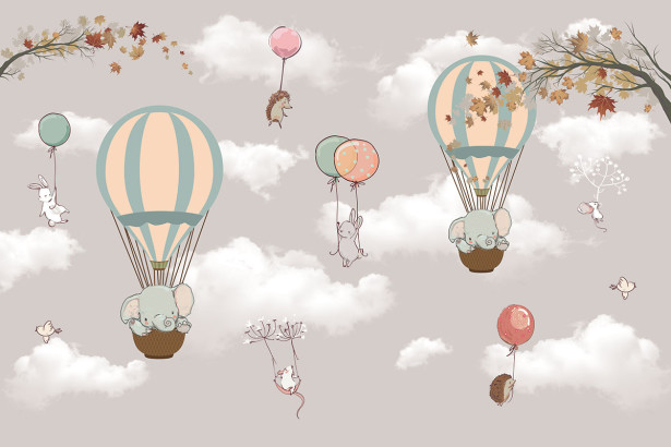 Фотообои Зверушки на воздушных шариках (child-581)