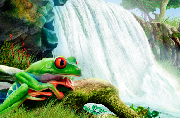 Фотообои лягушка на фоне водопада (fantasy-0000005)