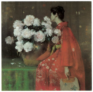 пионы, женщина в красном (paint-flower0000033)
