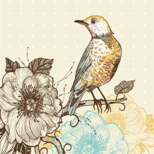 Фотообои Рисованная птица и цветок (animals-0000399)