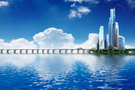 Фотообои небоскребы, мост, океан (city-0000030)