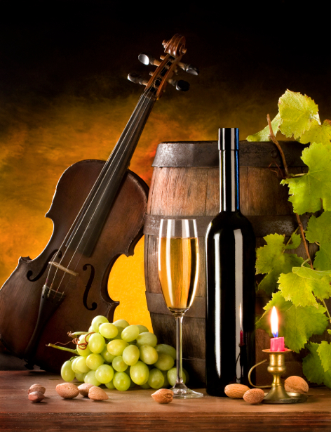 Фотообои бокал вина композиция с виноградом (still-life-0027)
