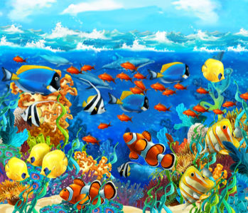 Фотообои для ванны разноцветные рыбки (underwater-world-00178)