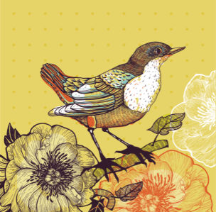 Фотообои рисованная птица с цветами (animals-0000395)
