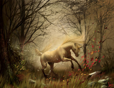 Фотообои лошадь в осеннем лесу (fantasy-0000016)