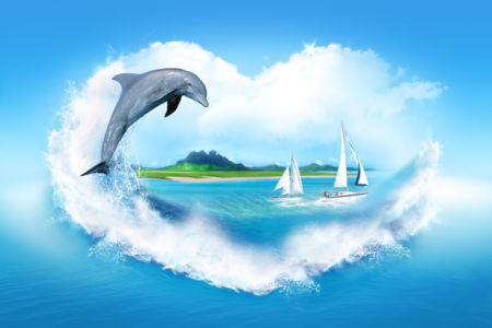 Фотообои море композиция дельфин (sea-0000203)