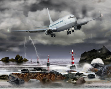 Фотообои Самолет над морем шторм (transport-0000216)