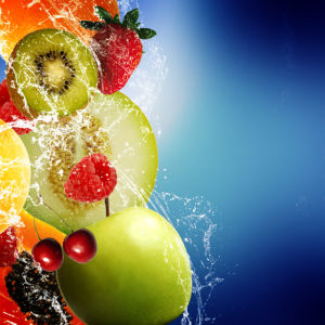 Фотообои кухня фрукты в брызгах воды (food-0000242)