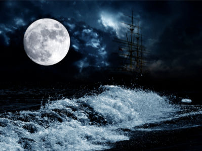 Фотообои парусник в ночном море (transport-0000056)