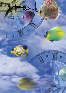 Фотообои небо часы и рыбки время (background-0000101)