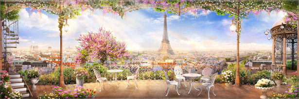 Фотообои цветущая мансарда в Париже (printmaking-0000105)