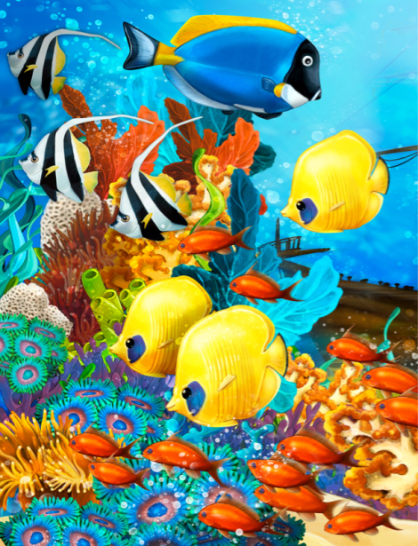 Фотошторы яркие рыбки (bathroom-curtain-00009)