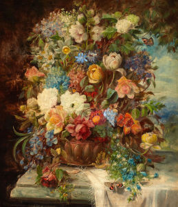 Картина летние цветы на подоконнике (pf-125)