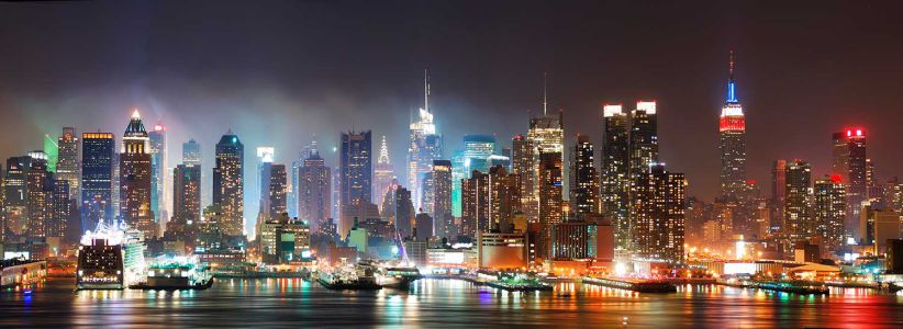 Панорамные фотообои ночной Манхеттен (city245)