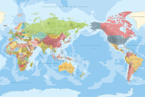 Фотошпалери Карта світу російською мовою (map-234)