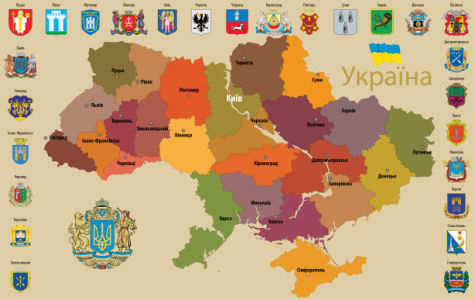 Фотообои карта Украины по областным центрам (map-0000225)