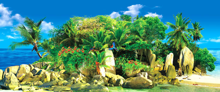 Фотообои экзотический остров с попугаями (sea_0000127)