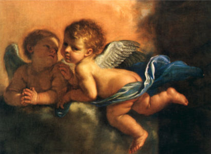 Обои фреска целующиеся ангелы в облаках (angel-00011)