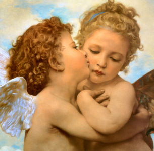 Фотообои амур Первый поцелуй фреска (angel-00018)