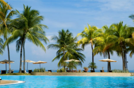 Фотообои море пальмы отель (sea-0000014)
