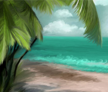 Фотообои море пальмы живопись (sea-0000120)