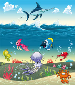 Фотообои для ванны рисованные рыбы (underwater-world-00182)
