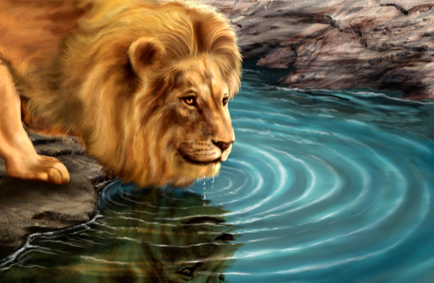 Фотообои лев у воды (fantasy-0000009)