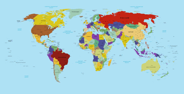 Фотообои Карта мира на русском языке (map-0000232)
