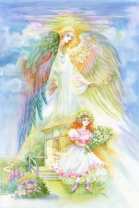 Обои Ангел и девочка (angel-00054)