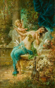 Фото обои Флора с Амуром в саду фреска (angel-00070)