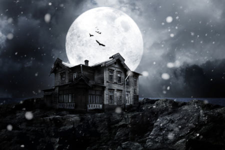 Фотообои дом на фоне луны (fantasy-0000030)