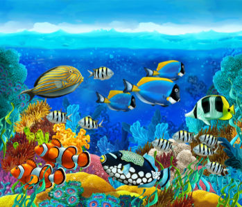 Фотообои для ванны рыбки и кораллы (underwater-world-00181)